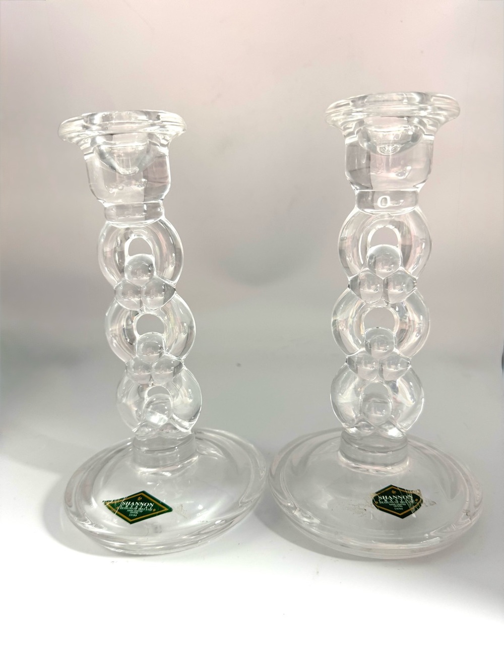 Clear Glass Link-Style Candle Holders – Pair